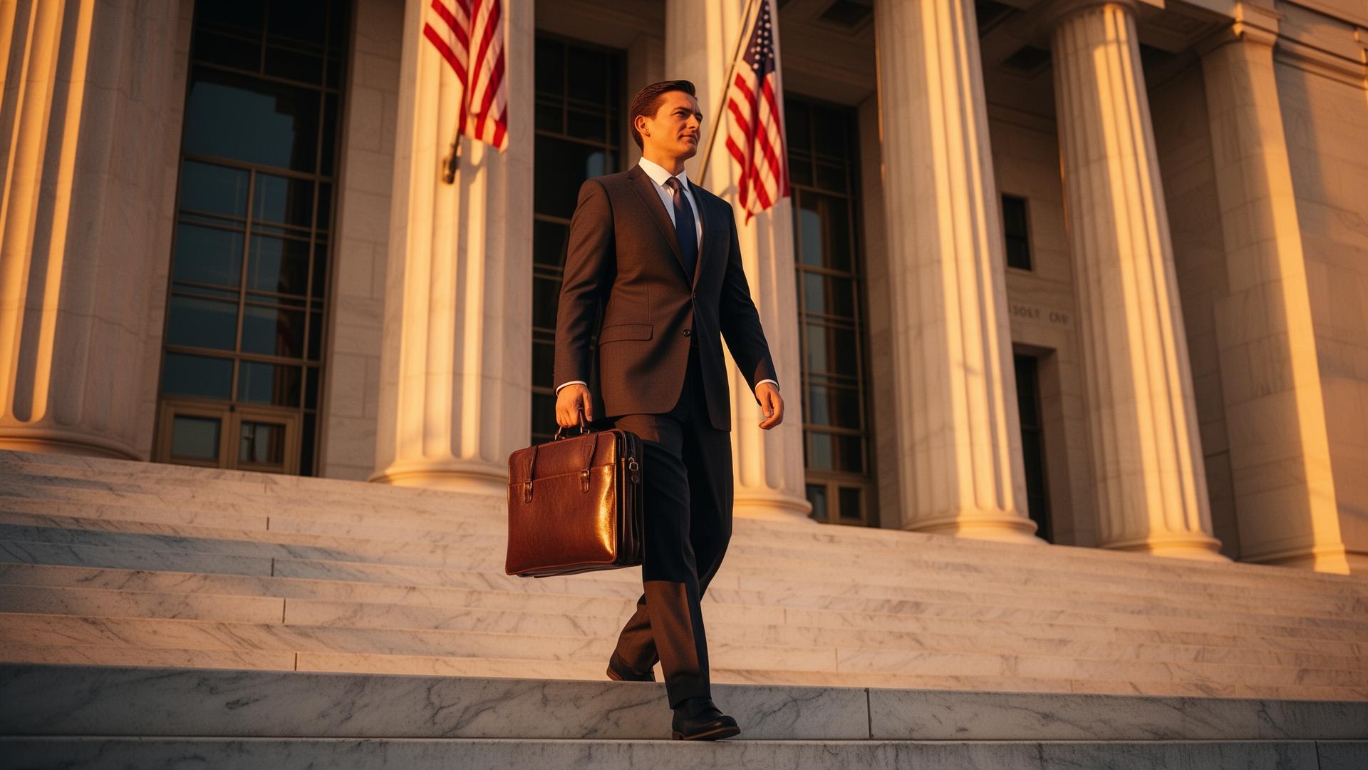 federal criminal defense attorney — Federal criminal defense lawyer walking up the steps of an Arizona federal courthouse
