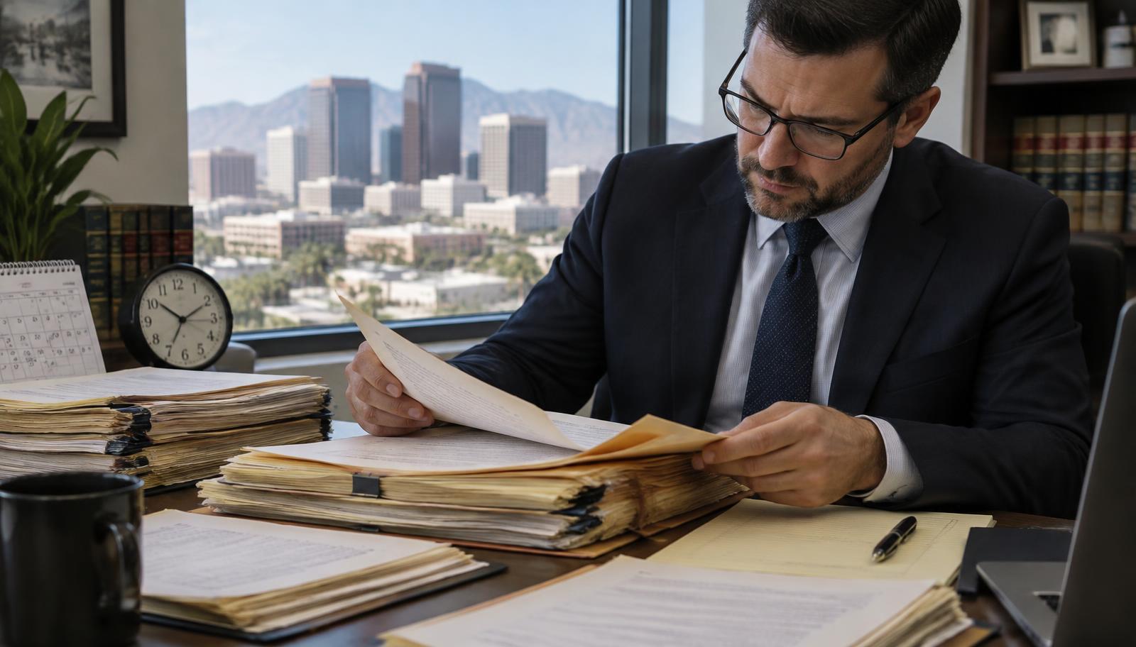 Phoenix criminal defense attorney reviewing older court files and filing deadlines for the statute of limitations for criminal charges in Arizona